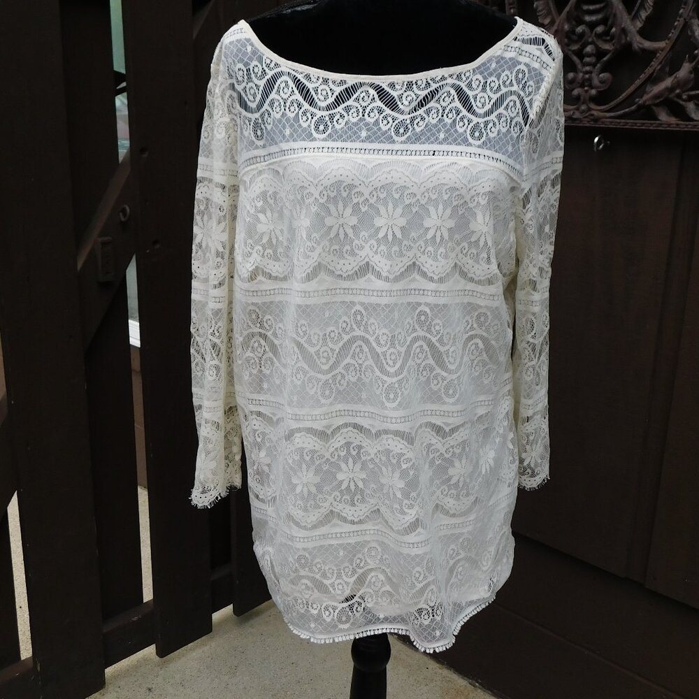 Max Studio XL Ivory Lace Lined Blouse NEW